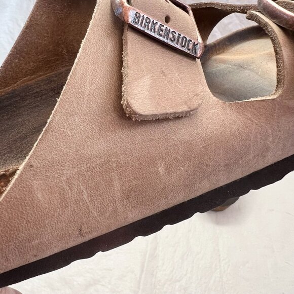 Birkenstock Arizona sandals beige leather EU 40 US womens 9 9.5 wide slides - Picture 10 of 13